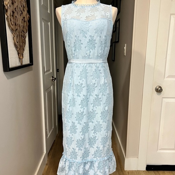 MIAMI for Francesca pale blue column lace over midi dress with ruffle hem - Picture 9 of 14
